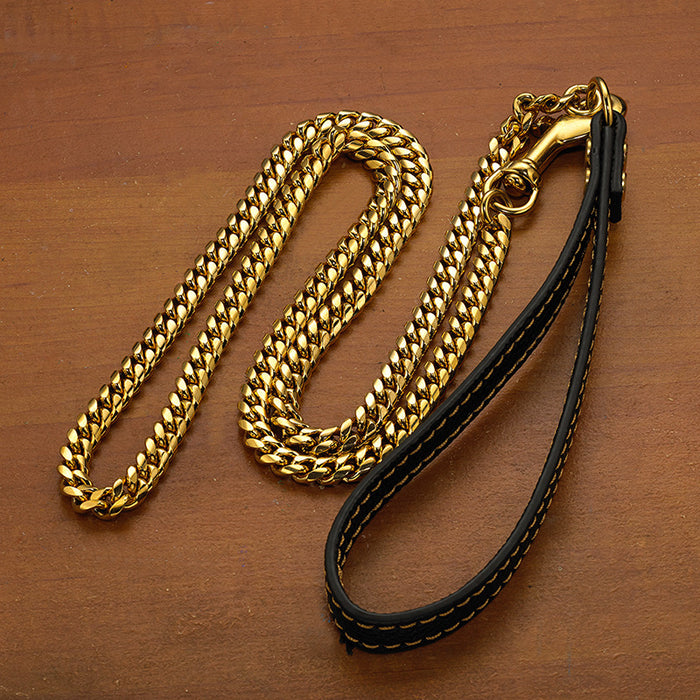 10mm Cuban Chain Dog Lead – Leather Handle